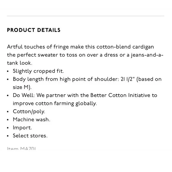 Madewell Chatterton Fringe Cardigan Sweater Ivory Button Down Women's Size XXS - Picture 9 of 9